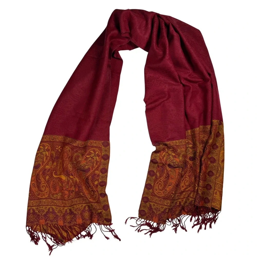 Unbranded Boho Ethnic Womens Pashmina Scarf Wrap Burgundy Paisley